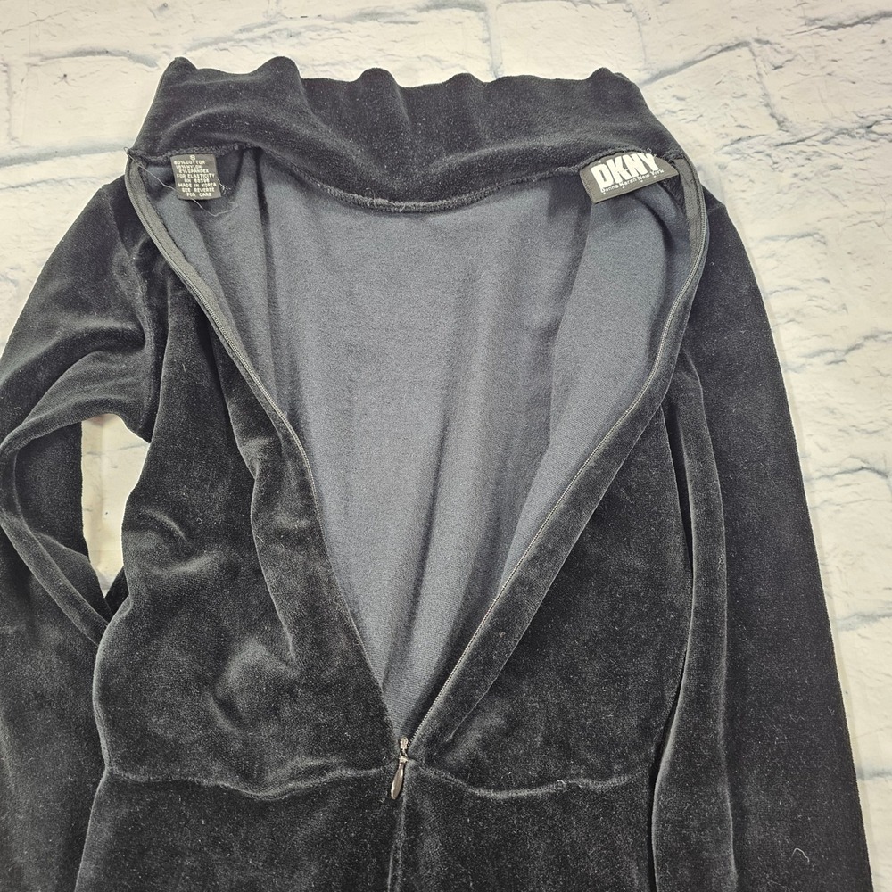DKNY Velvet Catsuit Womens S Black Mock Neck Sleek VINTAGE Jumpsuit Luxe - Picture 4 of 13